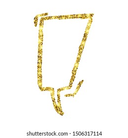 Gold glitter sketch speech bubble. Hand drawn blank Speech Bubble. Dialog empty cloud on white background. Vector illustration.