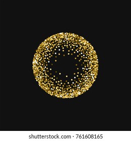 Gold glitter. Small round frame on black background. Extraordinary vector illustration.