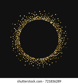 Gold glitter. Small round shape with gold glitter on black background. Outstanding Vector illustration.
