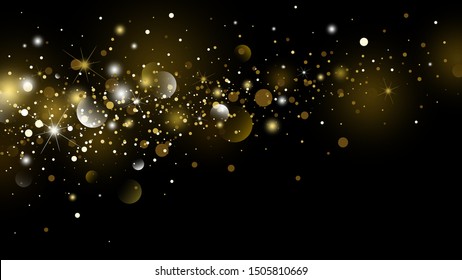 Gold glitter and snow falling with bokeh in the winter on black background for christmas and new year vector illustration
