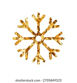 Gold glitter snowflake icon isolated on white background. Christmas decoration sparkles golden glow. Elegant New Year design element.