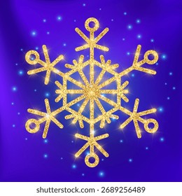 Gold glitter snowflake icon. Winter Christmas sparkling design decoration. Luxury element for New Year card and invitation. Elegant snow crystal flake. Vector illustration, EPS 10.