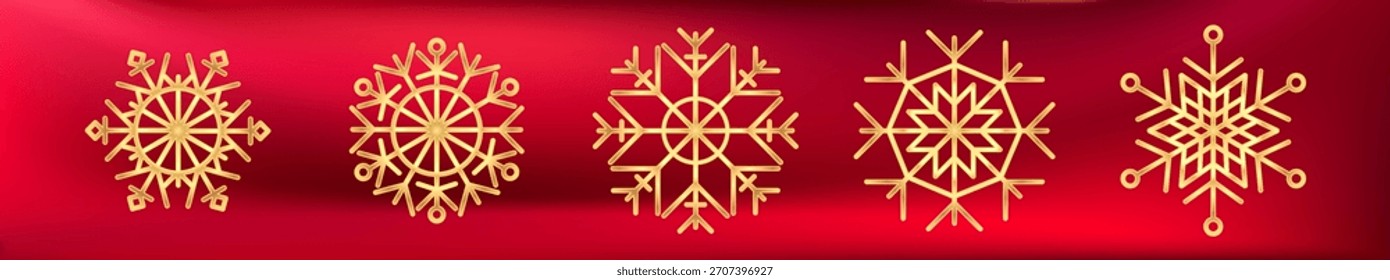 Schneeflocken-Symbol mit goldenem Glitter. Winter Weihnachten funkelndes Design Dekoration. Luxuselement für Neujahrskarte und Einladung. Elegante Schneekristallflocke. Vektorgrafik, EPS 10.
