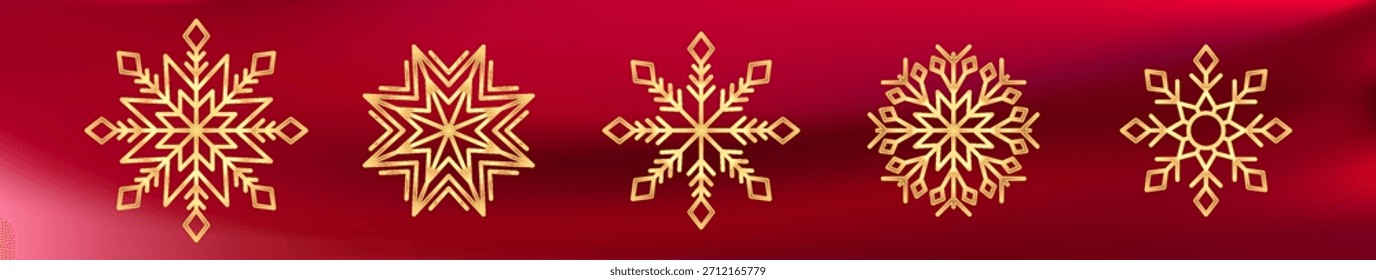 Ícone de floco de neve dourado brilhante. Decoração de design espumante de Natal de inverno. Elemento de luxo para cartão de Ano Novo e convite. Floco de cristal de neve elegante. Ilustração vetorial, EPS 10.