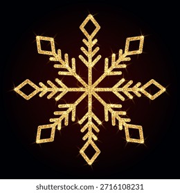 Gold glitter snowflake icon. Winter Christmas sparkling design decoration. Luxury element for New Year card and invitation. Elegant snow crystal flake. Vector illustration, EPS 10.