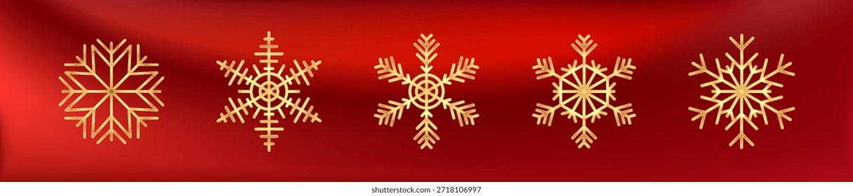 Gold glitter snowflake icon. Winter Christmas sparkling design decoration. Luxury element for New Year card and invitation. Elegant snow crystal flake. Vector illustration, EPS 10.