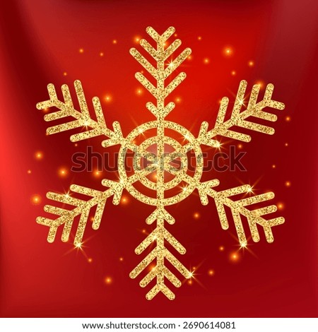 Gold glitter snowflake icon. Winter Christmas sparkling design decoration. Luxury element for New Year card and invitation. Elegant snow crystal flake. Vector illustration, EPS 10.
