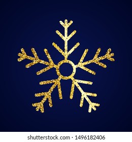 Gold glitter snowflake on dark blue background. Christmas and New Year decoration elements. Vector illustration.