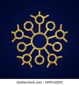 Gold glitter snowflake on dark blue background. Christmas and New Year decoration elements. Vector illustration.