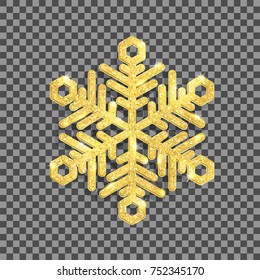 Gold glitter snowflake on transparent background. Vector eps10