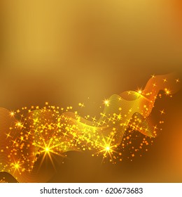 Gold glitter sparkles abstract background. Vector golden dust texture. Twinkling confetti, shimmering star lights. 