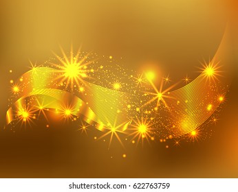 Gold glitter sparkles abstract background. Vector golden dust texture. Twinkling confetti, shimmering star lights. 
