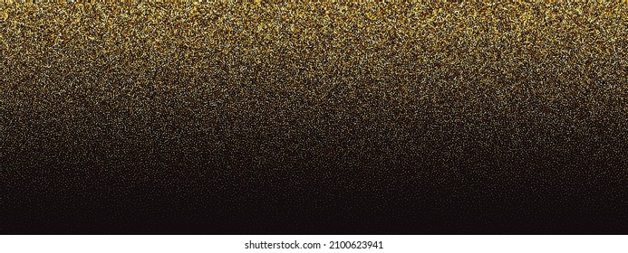 Gold glitzert den Hintergrund. Rauschunterdrückung Farbverlauf-Muster. Goldener Sandkorneffekt. Gold glitzernde Punkte Grunge Banner. Abstraktes Rauschmuster. Gradient gepunktete Funkeln. Vektorgrafik