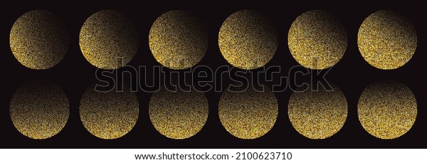 Gold glitter sparkles background. Noise stipple\
dots gradient pattern. Golden sand grain effect. Gold glitter dots\
grunge banner. Abstract noise dotwork pattern. Gradient dotted\
sparkles set. Vector