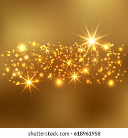 Gold glitzert den Hintergrund. Vektor goldene Staubstruktur. Twinkling Konfetti, leuchtende Sternlichter. 