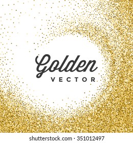 Gold Glitter Sparkles Bright Confetti white vector background. Good for Greeting Gold Cards, Luxury Invitation, Advertising, Voucher, Certificate, Banners, Quote Mark Text. Golden Texture, Shiny Gold.