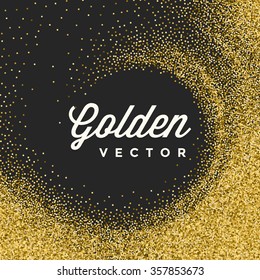 Gold Glitter Sparkles Bright Confetti Black Vector Background. Good for Greeting Gold Cards, Luxury Invitation, Advertising, Voucher, Certificate, Banners, Quote Mark Text. Golden Texture, Shiny Gold.