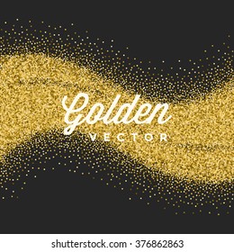 Gold Glitter Sparkles Bright Confetti Black Vector Background. Good for Greeting Gold Cards, Luxury Invitation, Advertising, Voucher, Certificate, Banners, Quote Mark Text. Golden Texture, Shiny Gold.