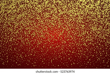 Gold glitter sparkles on red background. Gold illustration for card, vip, exclusive, certificate, gift, luxury, privilege voucher store present shopping.