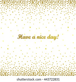 Gold glitter sparkles on white background. Golden explosion of circle confetti. Metallic hand-drawn abstract texture.