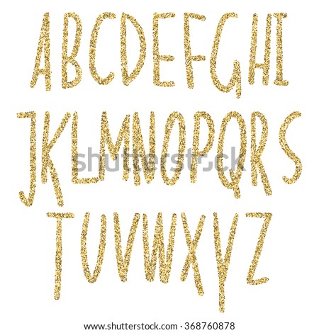 Gold glitter sparkling alphabet. Decorative golden luxury letters . Shiny glam abstract abc. Golden glitter text good for sale, holiday, voucher, shop, present, gift, header, wedding sparkle design. 