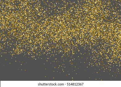 Gold glitter sparkling texture isolated on grey background. Amber particles color. Golden explosion of confetti. Vector illustration,eps 10