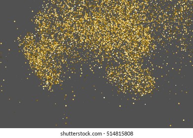 Gold glitter sparkling texture isolated on grey background. Amber particles color. Golden explosion of confetti. Vector illustration,eps 10
