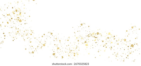 Goldener Glitter-Splash auf transparentem Hintergrund, Streuung von glitzernden Konfetti. Festliche Funkeln und abstrakter goldener Staub	