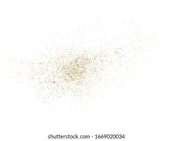 Gold glitter splash on white background. Bright dust explosion. Golden glitter particles splatter. Sparkling firework. Luxury design. Vector illustration