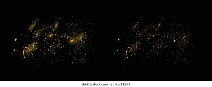 Gold glitter splatter illustration. Splatter festive light effect gold glitter confetti dust background