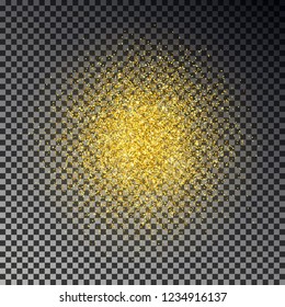 Gold glitter spray vector. Golden sparkles isolated on transparent background. Star dust texture, light effect. Glowing vector illustration.