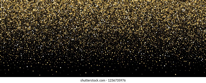 Ilustração de vetor de spray dourado brilhante. Partículas cintilantes no fundo preto. Poeira de ouro vetorial.Brilho dourado isolado.
