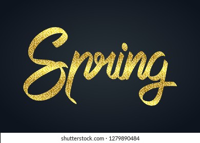 Gold glitter of Spring calligraphy hand lettering, vector art and illustration.