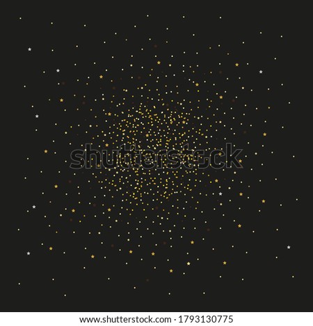 Gold glitter sprinkles circle design vector background. Artistic design golden design element black wallpaper vector illustration