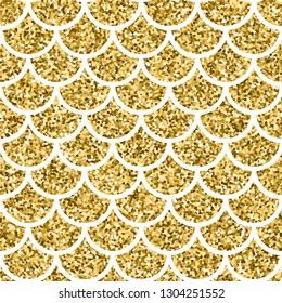 Gold glitter squama texture. Sparkle vector background. Golden scales seamless pattern for your design