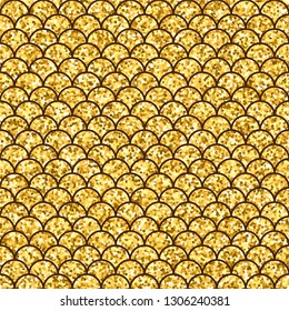 Gold glitter squama texture. Sparkle vector background. Golden scales seamless pattern for your design