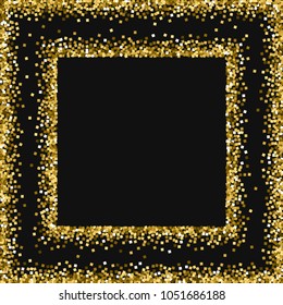 Gold glitter. Square abstract frame on black background. Shapely vector illustration.