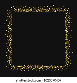 Gold glitter. Square abstract shape on black background. Divine vector illustration.