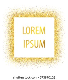 Gold glitter square frame for your text with sparkles on white background