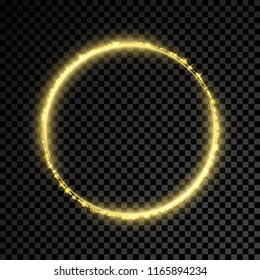 Gold glitter star circle on transparent background. Vector golden circle with glittering star shine texture