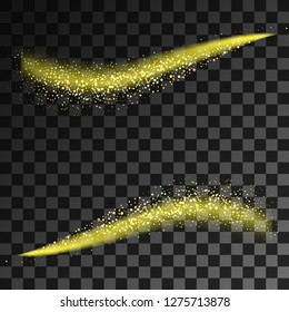 
Gold glitter of star dust, magic comet trail. Set of vector sparkling comets.