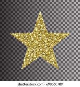 Gold Glitter Star on Transparent Background. Golden texture with sparkles. Glittering vector. Luxury shining decoration for web design, online shopping sites, holiday greetings. Digitally created