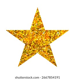 Gold glitter star shape with festive sparkles, isolated on transparent background. Bright shiny decoration for holidays, celebration, reward, or sticker design. Vector illustration