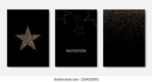 Gold glitter star shape invitation template.
