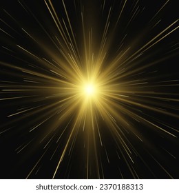 Gold glitter star or sun. Light effect. Vector background