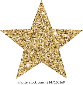 Gold glitter star vector illustration isolated on white background. Sparkling star design for cards, shirts, Christmas decoration, banners and so on 