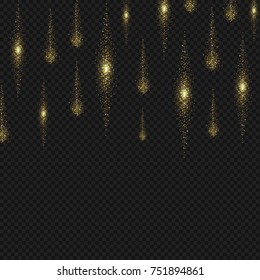 Gold glitter stardust background. Sparkling lines. Shimmer rain Vector