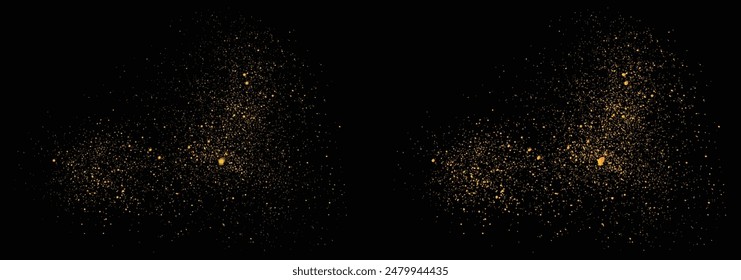 Diseño de fondo de decoración de textura de confeti de polvo de estrellas de brillo dorado. Splash Vector de lujo de oro brillo salpicadura de oro brillo sobre un diseño de fondo negro