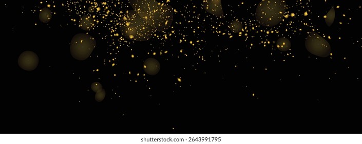 Gold glitter stardust confetti texture decoration background design. Splash vector luxury golden dot splatter gold glitter on a black background design