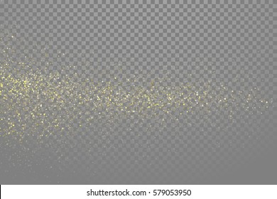 Gold glitter stardust trail on vector transparent background
